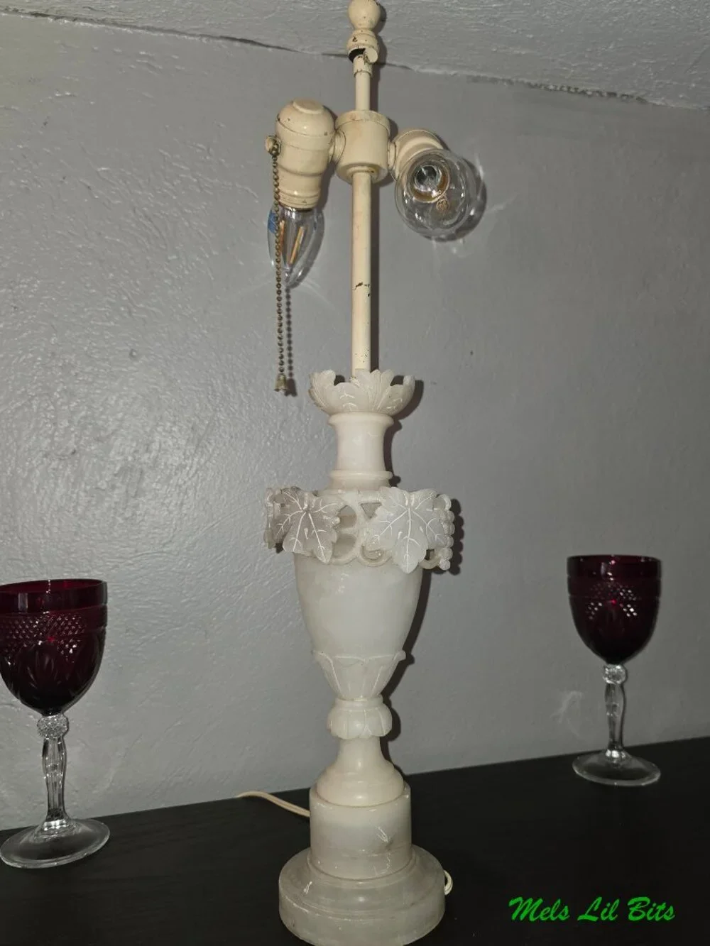 Vintage Italian Neoclassical Carved Alabaster Urn Table Lamp